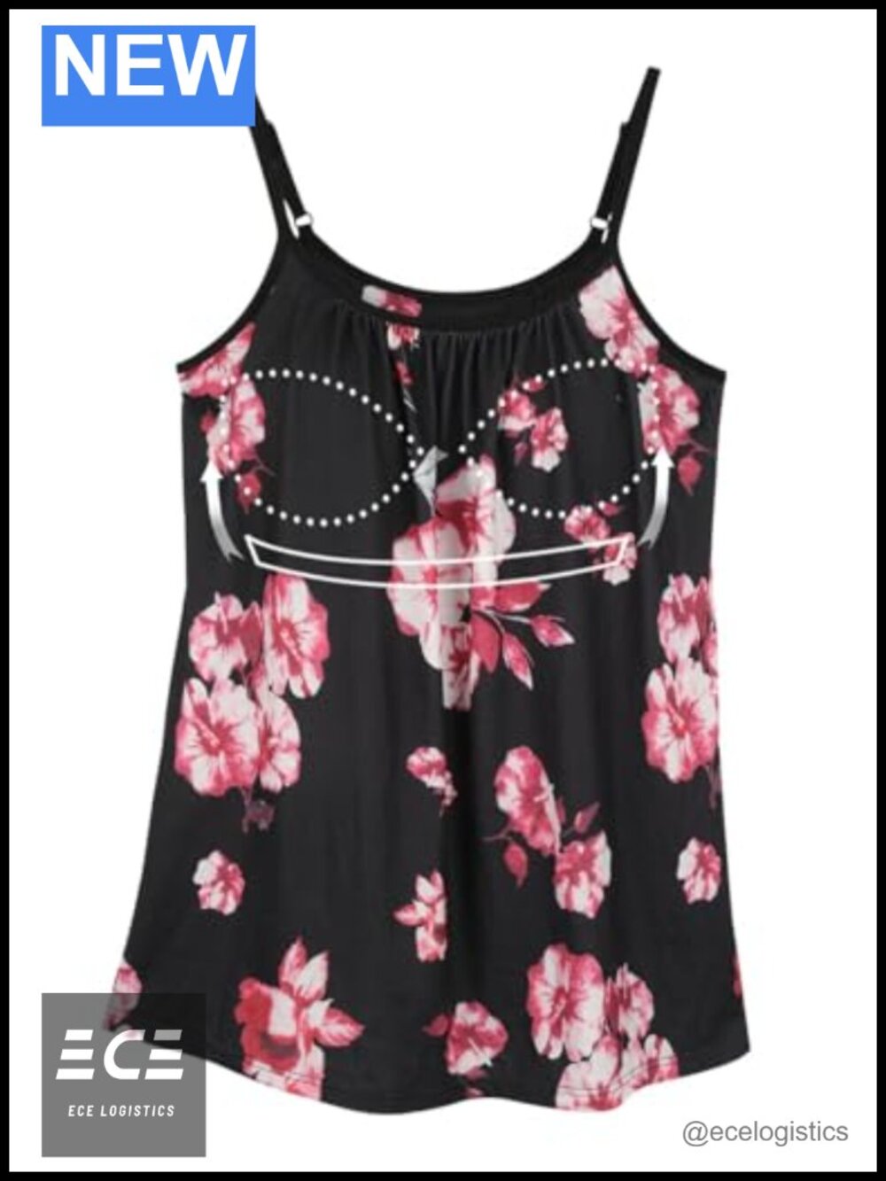 Viscose Spandex Camisole with Built in Bra Adjustable Strap Lace Trim Tank Top